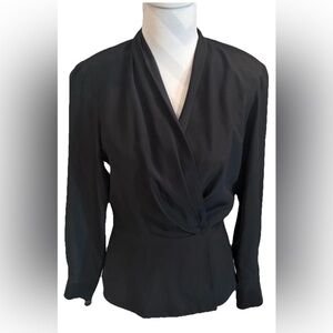 VTG Paul Stanley 100% Silk Black Crossover Blouse Long Sleeves SZ 6